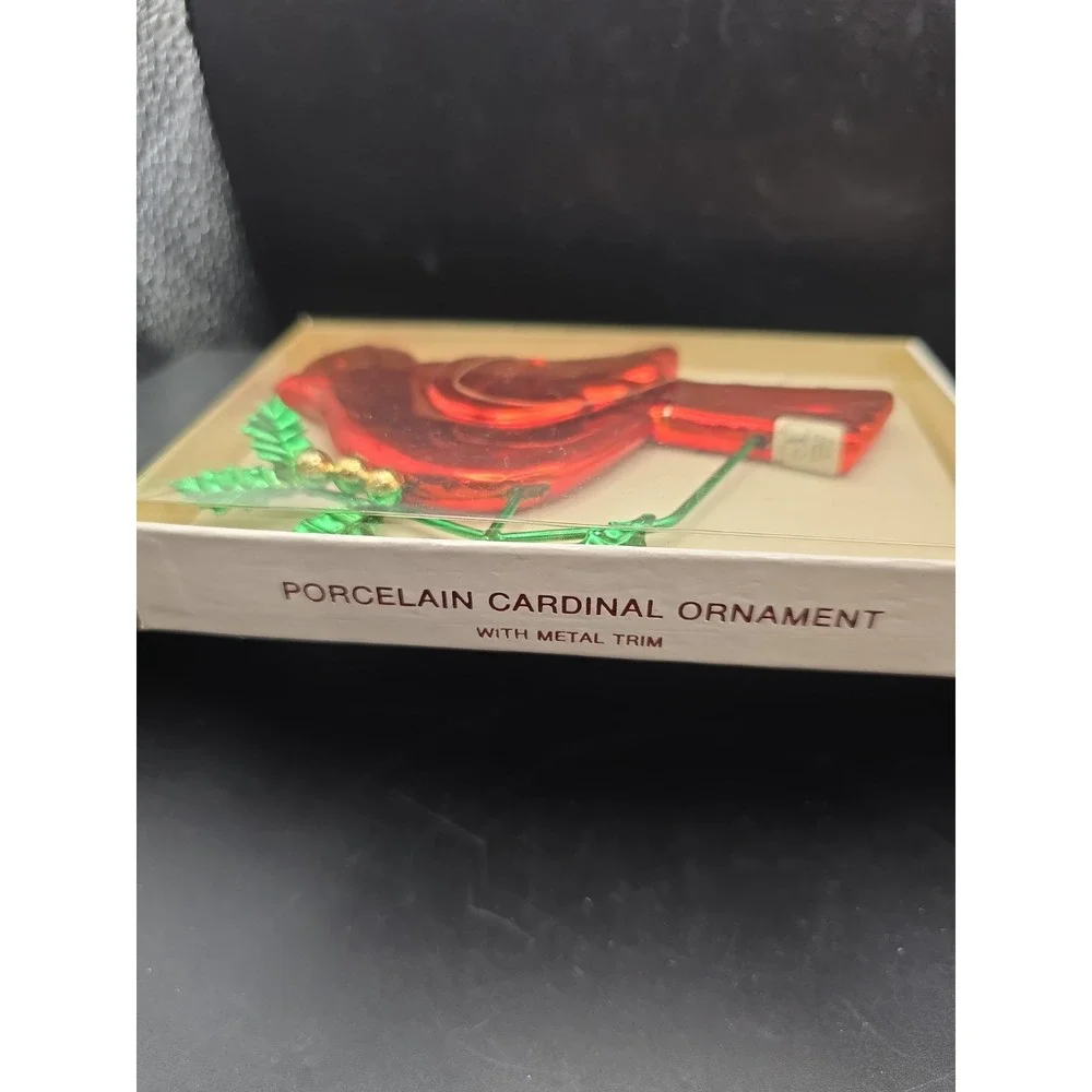 Vtg Dept 56 Red Cardinals Ornament Xmas Mercury Glass WIre Tin Holly Leave Bird